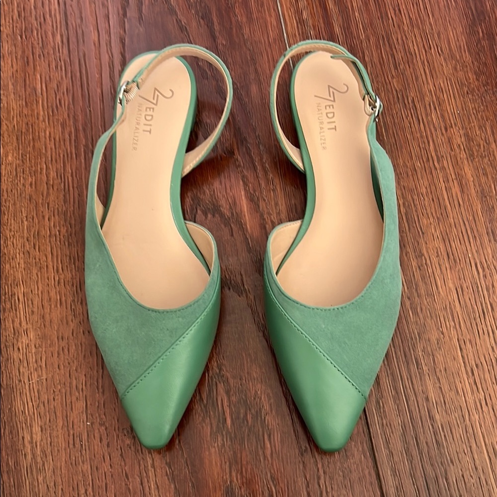 27 EDIT Green Heeled Slingback Shoes